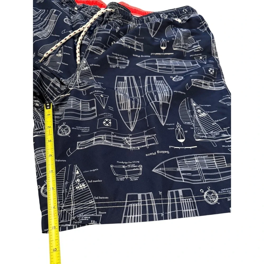 Lands End Men's Navy Sailing Blueprint Swim Trunks Size‎ XL